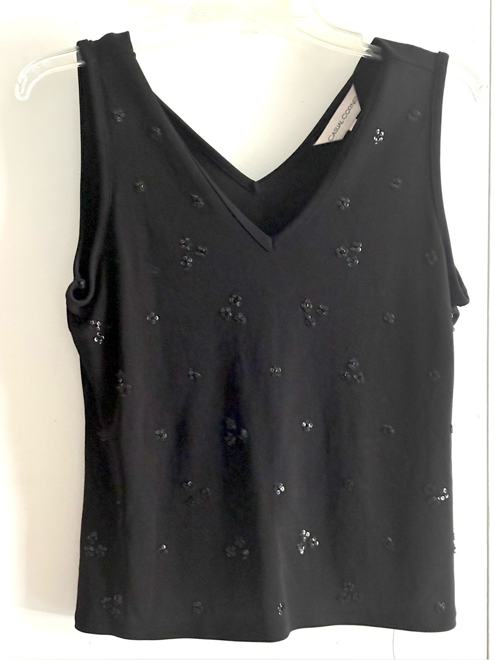 Casual Corner Black Sequined Top L